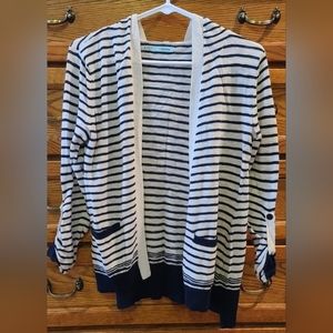 Women's Hooded Cardigan, Maurices brand, blue & cream, size medium
